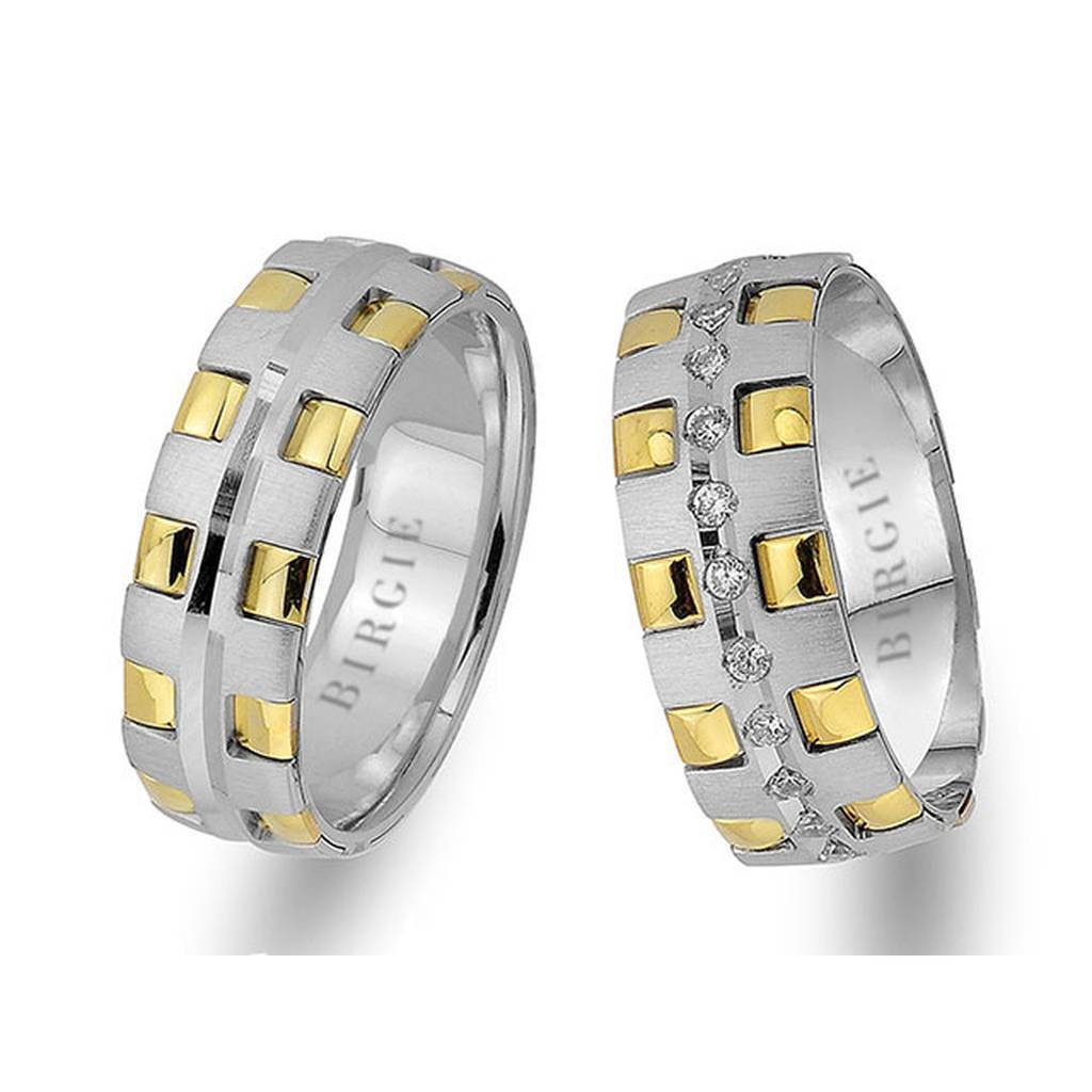 White and Yellow Gold Stylish Wedding Band w/ Diamonds