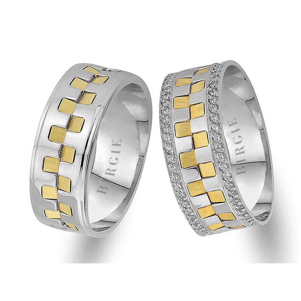 White and Yellow Gold Waterfall Wedding Band w/ Twin Line Diamonds