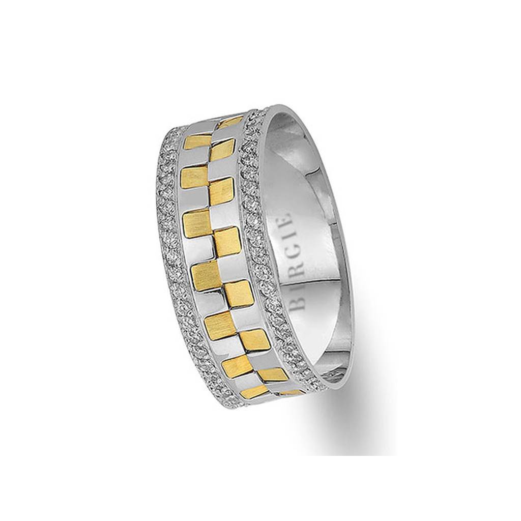 White and Yellow Gold Waterfall Wedding Band w/ Twin Line Diamonds