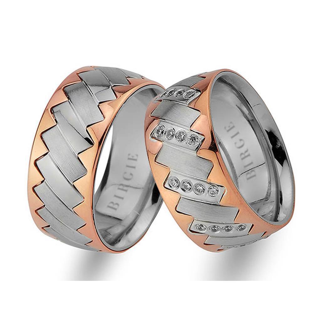 White and Rose Gold Sky Wedding Band w/ Diamonds