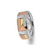 Rose, White and Yellow Gold Stylish Wedding Band w/ Twin Line Diamonds