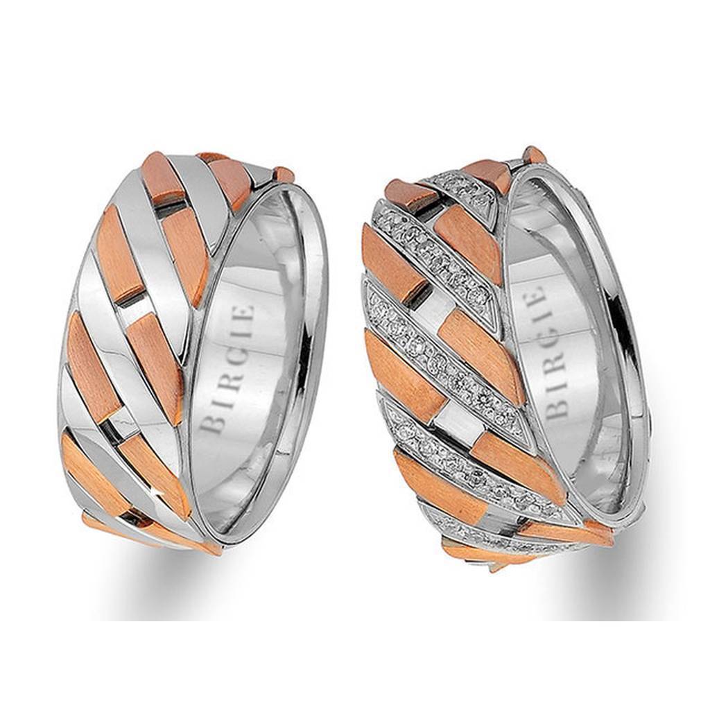 Kayra Design White and Rose Gold Wedding Band w/ Diamonds