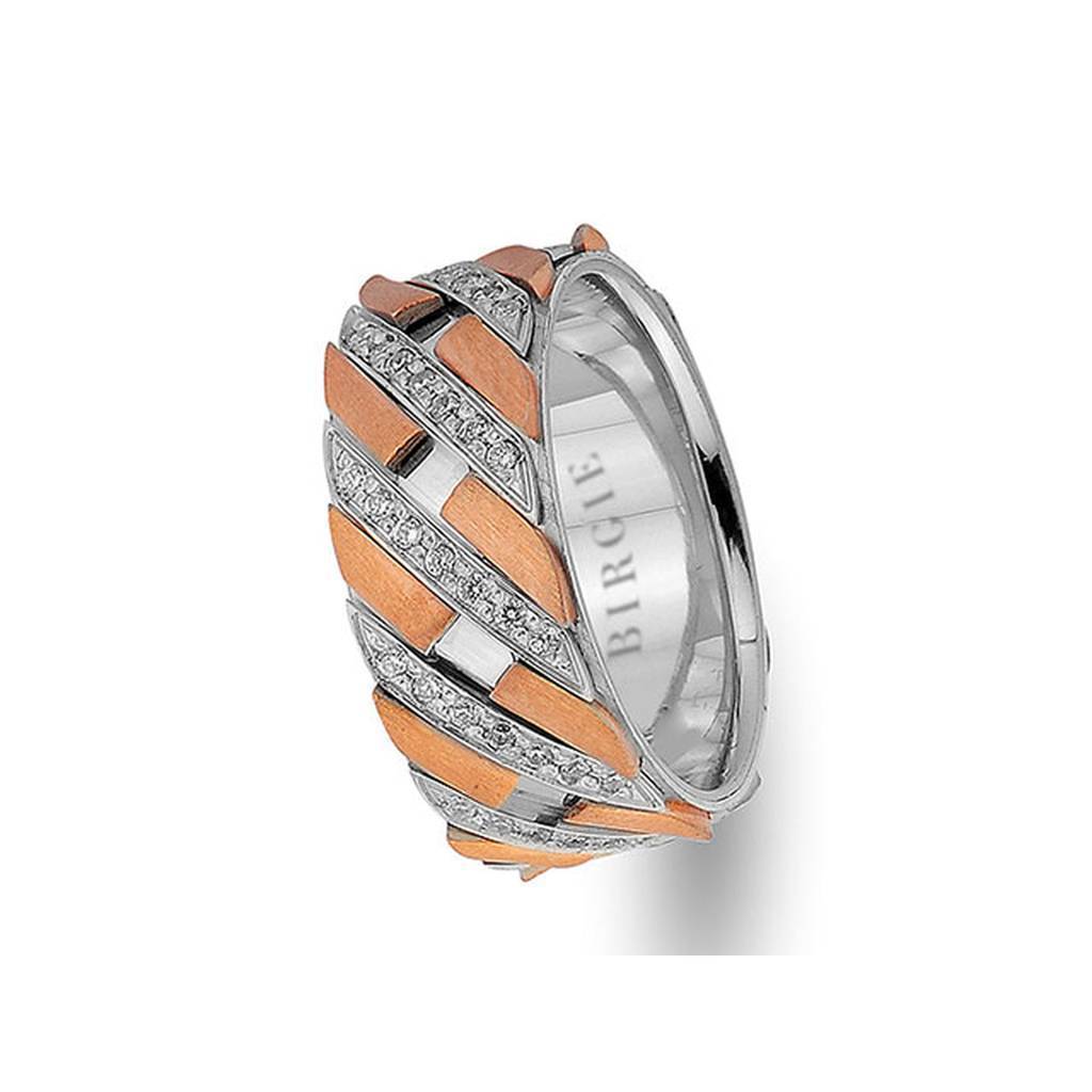 Kayra Design White and Rose Gold Wedding Band w/ Diamonds