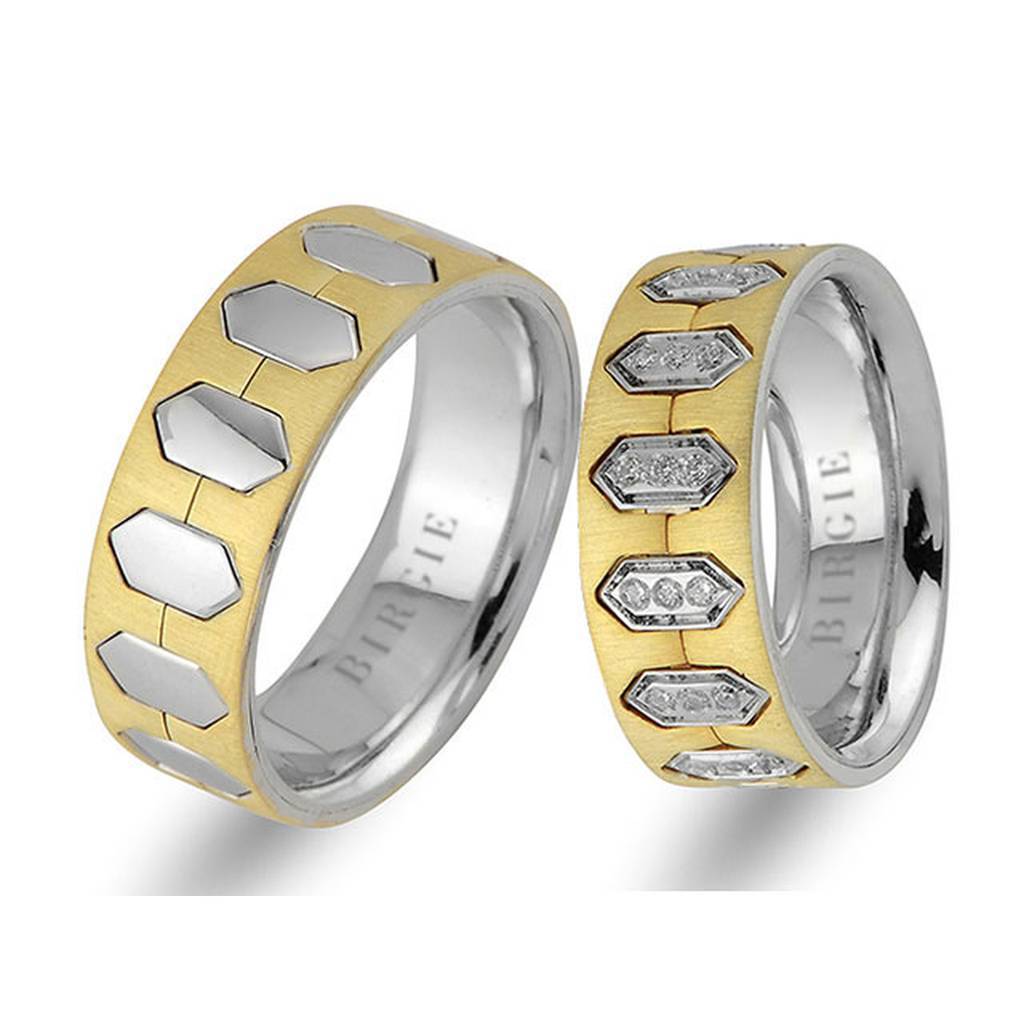 White and Yellow Gold Hexagon Wedding Band w/ Diamonds