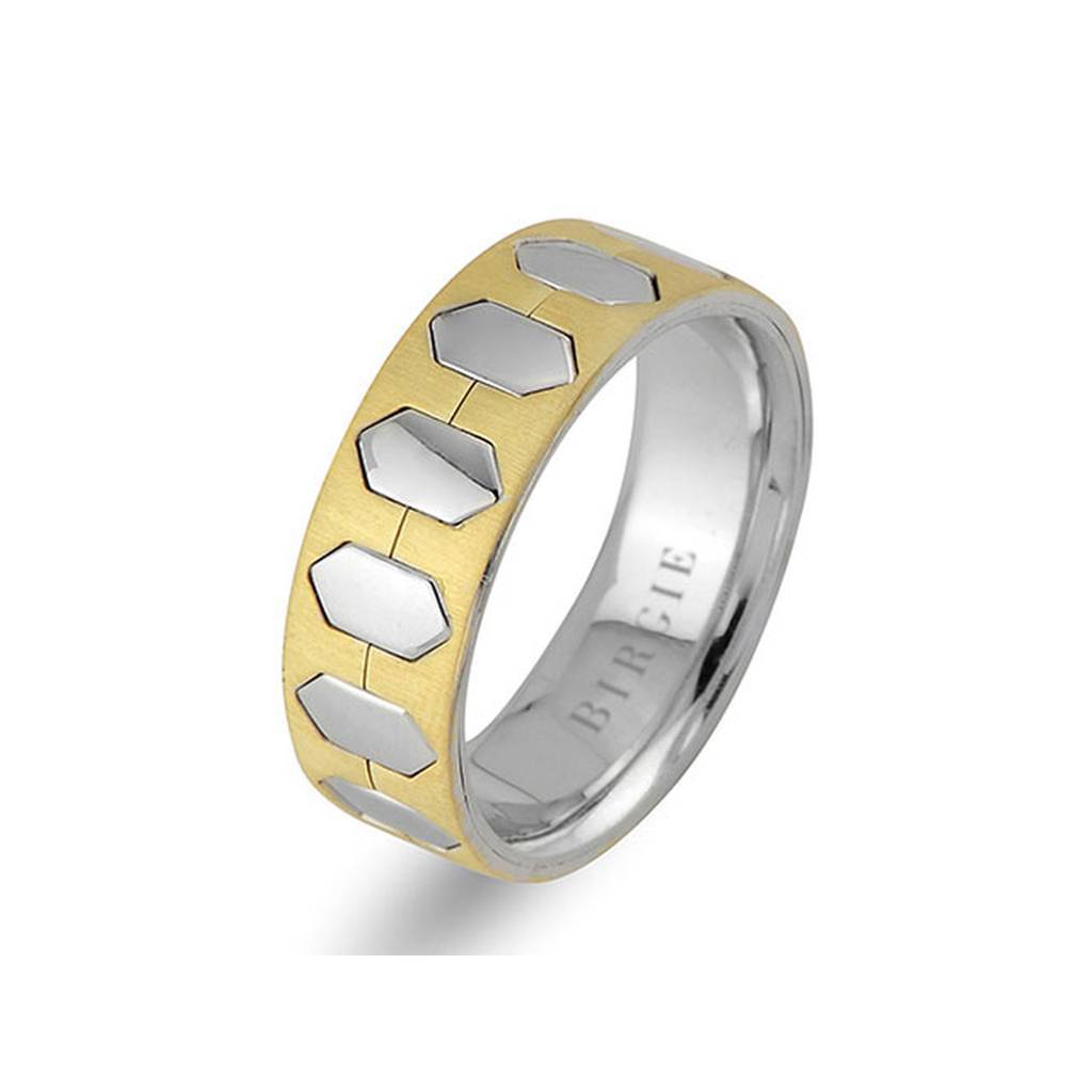 White and Yellow Gold Hexagon Wedding Band