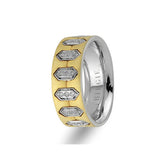 White and Yellow Gold Hexagon Wedding Band w/ Diamonds