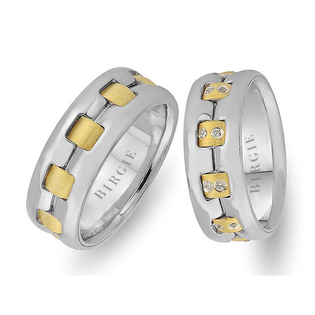 White and Yellow Gold Saratoga Wedding Band w/ Diamonds