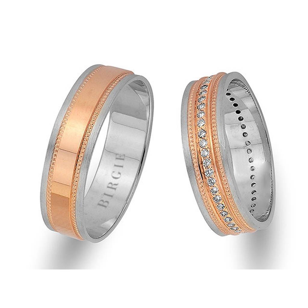 Classical Design White and Rose Gold Wedding Band w/ Diamonds