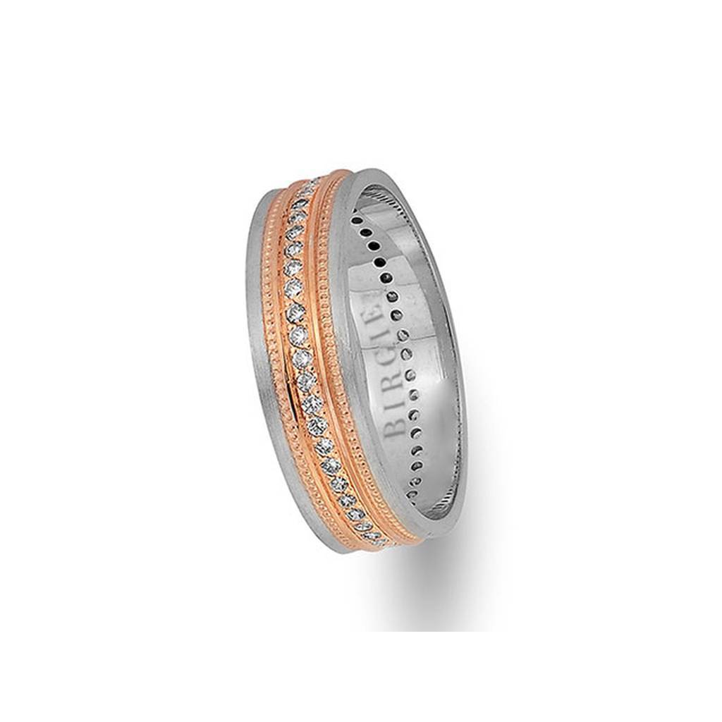 Classical Design White and Rose Gold Wedding Band w/ Diamonds