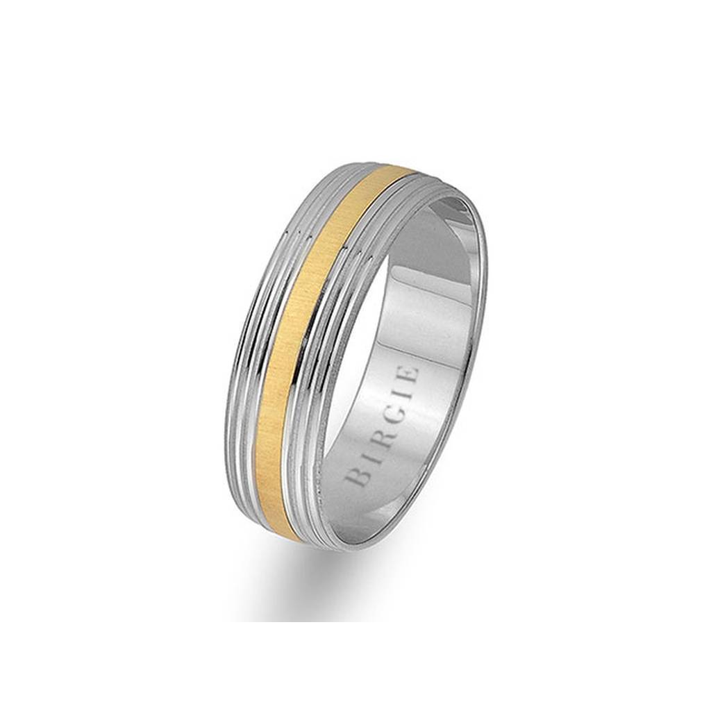 White and Yellow Gold Grooved Wedding Band