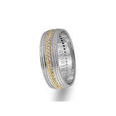 White and Yellow Gold Grooved Wedding Band w/ Diamonds