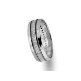 White and Yellow Gold Grooved Wedding Band w/ Diamonds