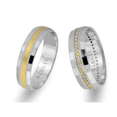 White and Yellow Gold Patterned Wedding Band w/ Diamonds