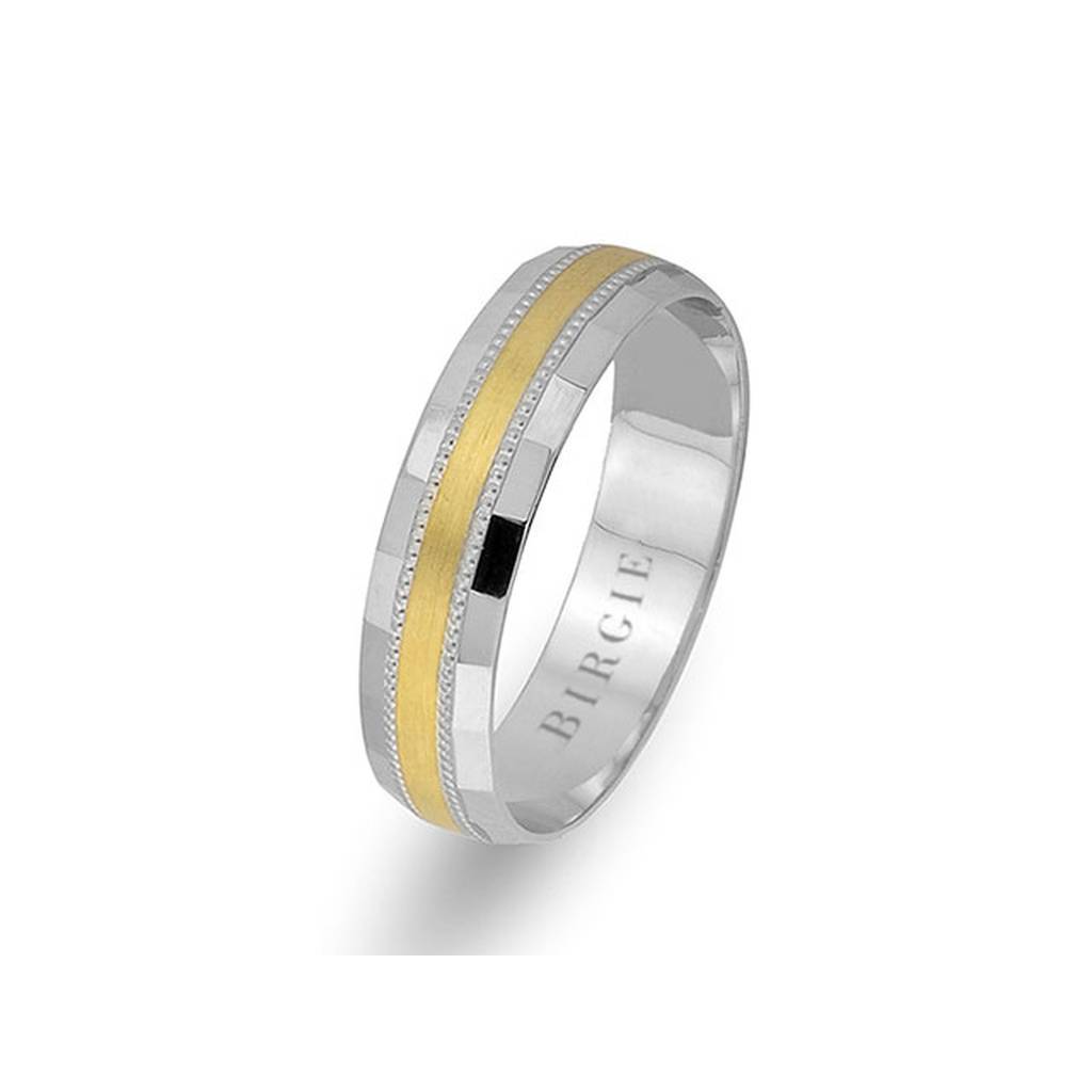 White and Yellow Gold Patterned Wedding Band