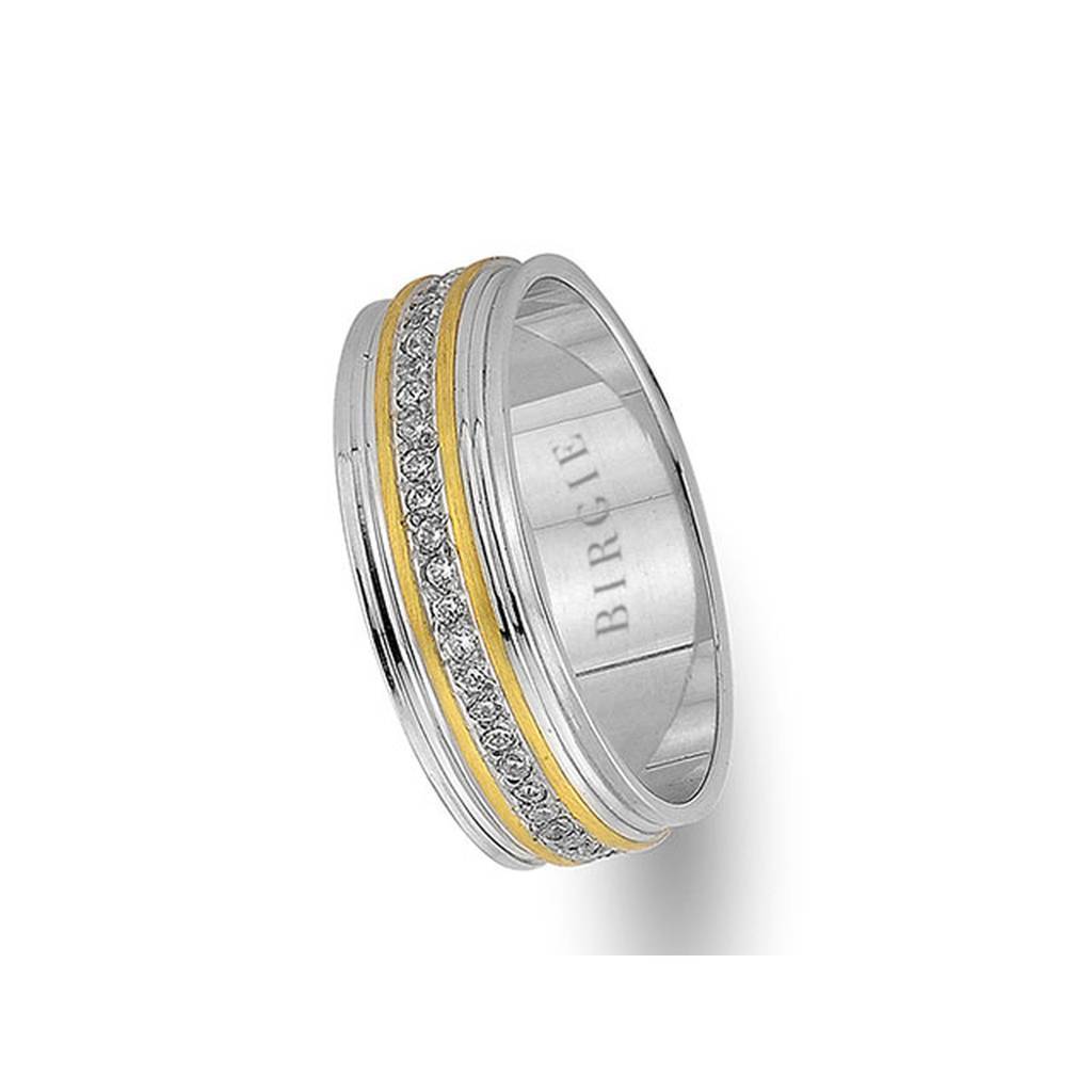 Yellow and White Gold Classical Wedding Band w/ Diamonds - Birgie Diamant | Fine Jewellery - Diamant & Edelstein Schmuck