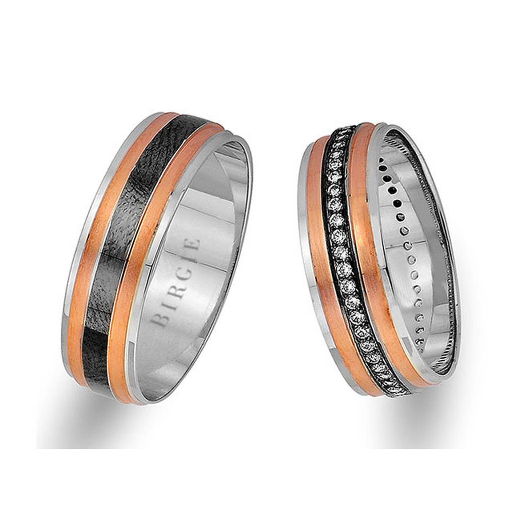 Rose and White Gold Classical Wedding Band w/ Diamonds