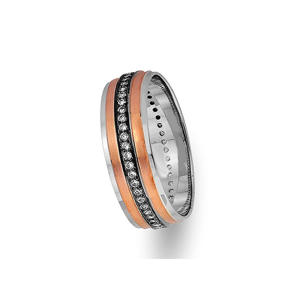 Rose and White Gold Classical Wedding Band w/ Diamonds