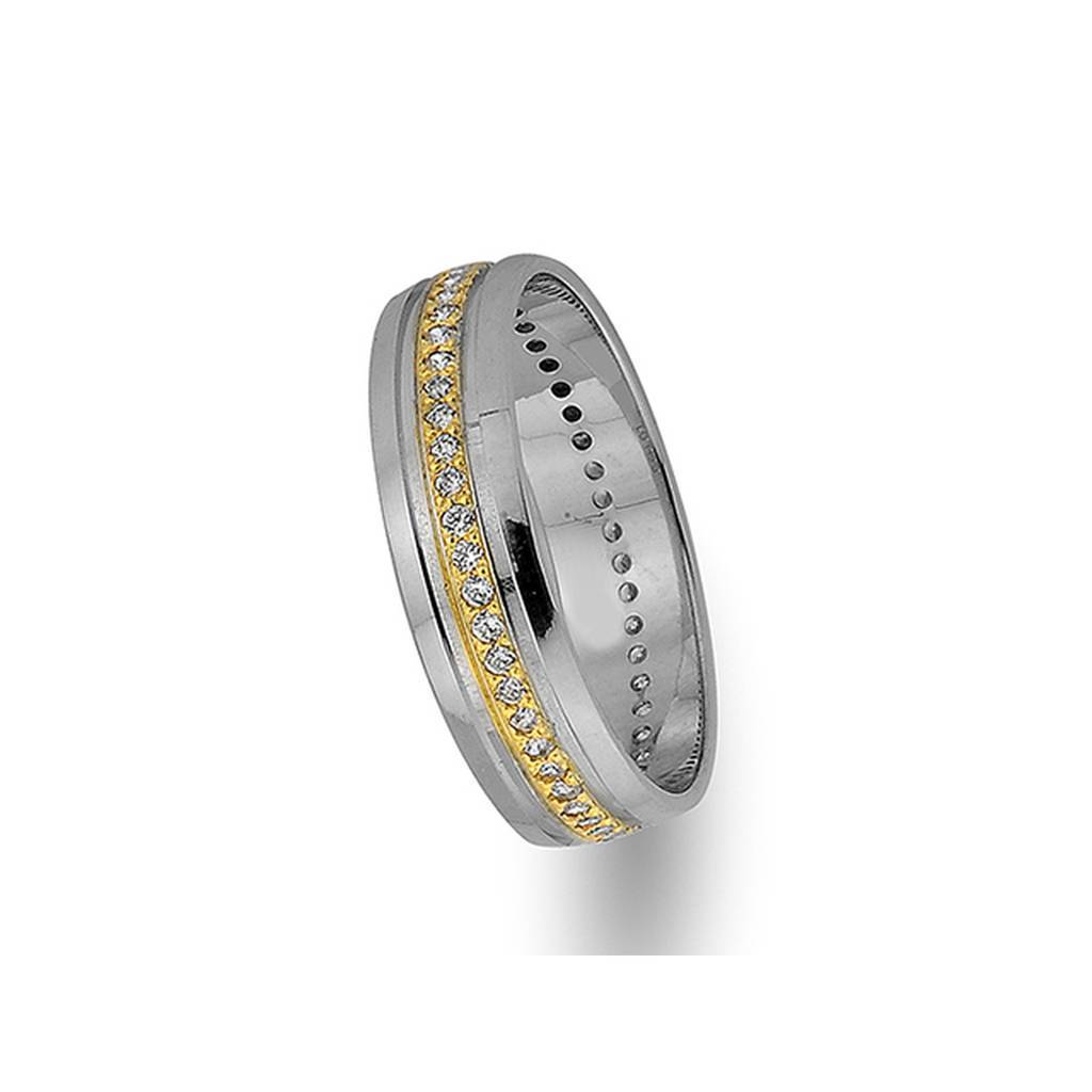 Yellow and White Gold Classical Wedding Band w/ Diamonds - Birgie Diamant | Fine Jewellery - Diamant & Edelstein Schmuck