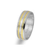 White and Yellow Gold Grooved Classical Wedding Band