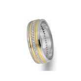 White and Yellow Gold Grooved Classical Wedding Band w/ Diamonds