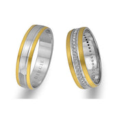 White and Yellow Gold Classical Wedding Band w/ Diamonds