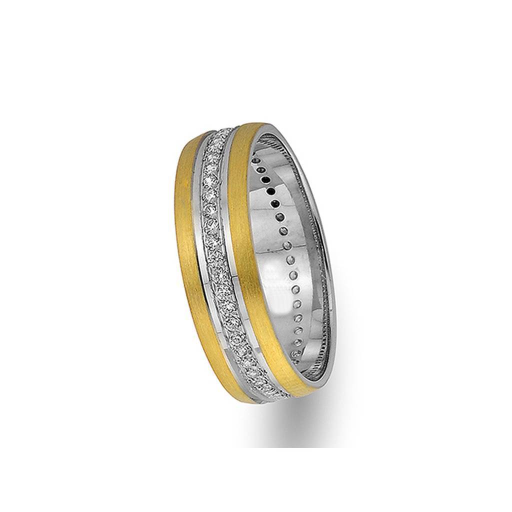 White and Yellow Gold Classical Wedding Band w/ Diamonds