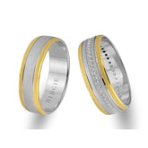 White and Yellow Gold Classical Wedding Band w/ Diamonds