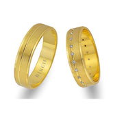 Yellow Gold Grooved Classical Wedding Band w/ Diamonds - Birgie Diamant | Fine Jewellery - Diamant & Edelstein Schmuck