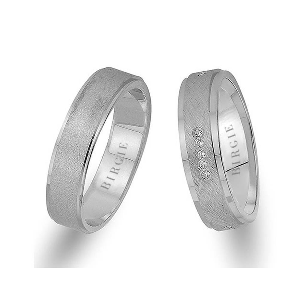 White Gold Grained Wedding Band w/ Diamonds