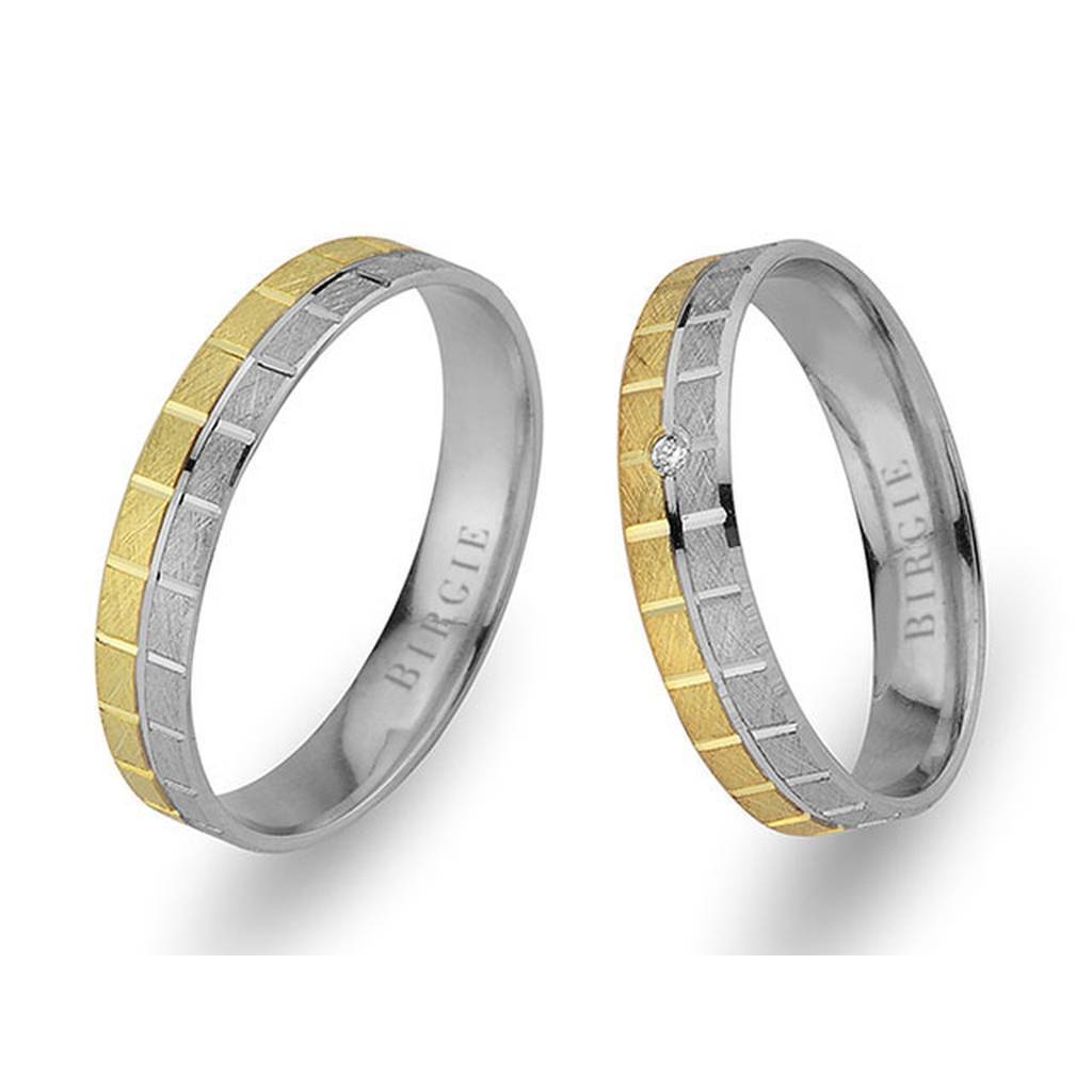 White and Yellow Gold Classical Wedding Band w/ Single Diamond