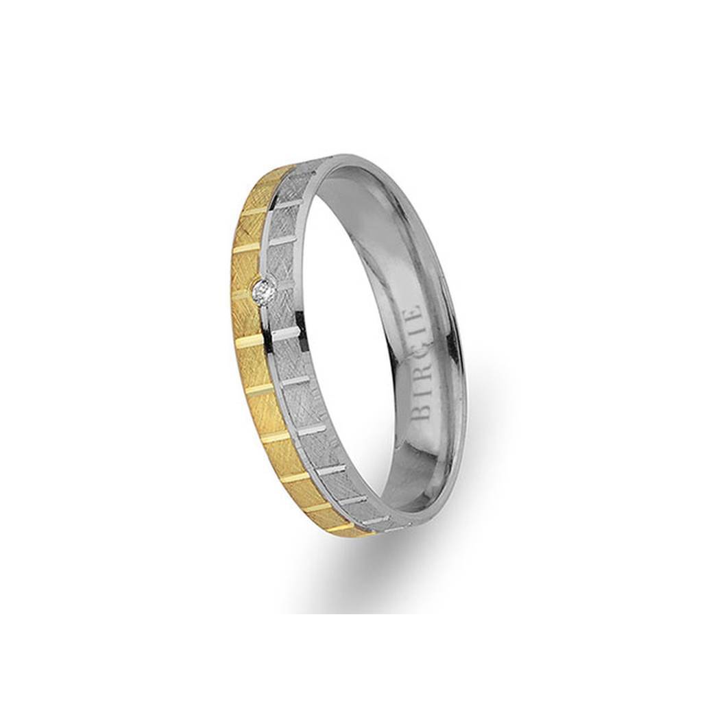 White and Yellow Gold Classical Wedding Band w/ Single Diamond