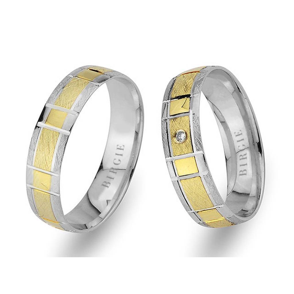 White and Yellow Gold Classical Wedding Band w/ Single Diamond