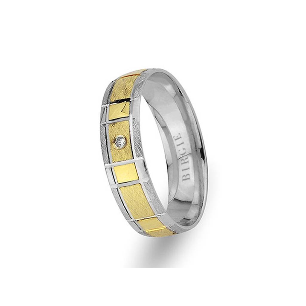 White and Yellow Gold Classical Wedding Band w/ Single Diamond