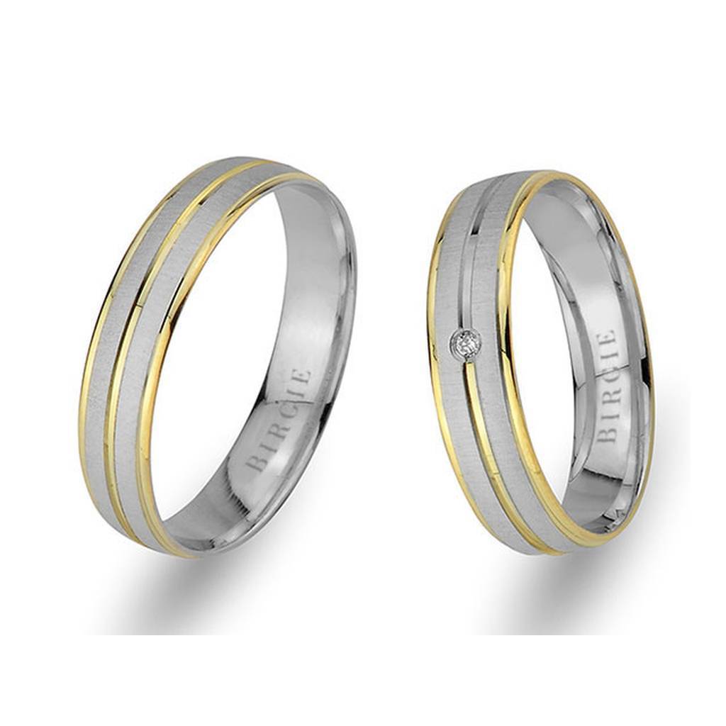 White and Yellow Gold Classical Wedding Band w/ Single Diamond