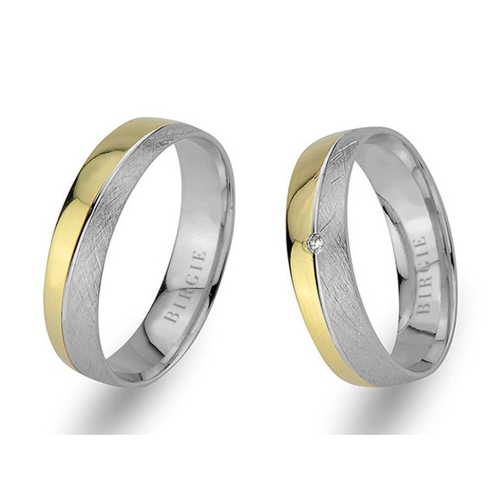 White and Yellow Gold Classical Wedding Band w/ Single Diamond