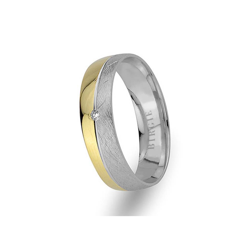 White and Yellow Gold Classical Wedding Band w/ Single Diamond