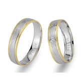 White and Yellow Gold Matt Classical Wedding Band w/ Single Diamond