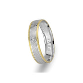 White and Yellow Gold Matt Classical Wedding Band w/ Single Diamond