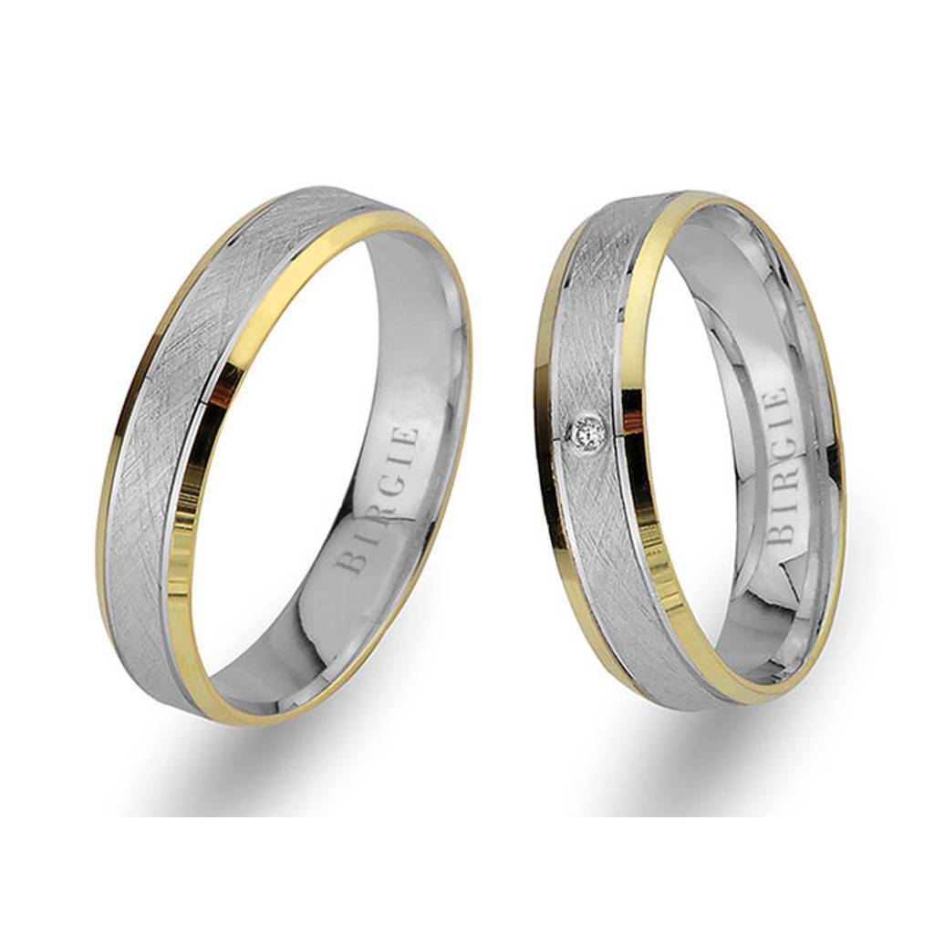 White and Yellow Gold Matt Classical Wedding Band w/ Single Diamond