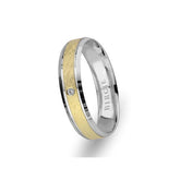 White and Yellow Gold Matt Classical Wedding Band w/ Single Diamond