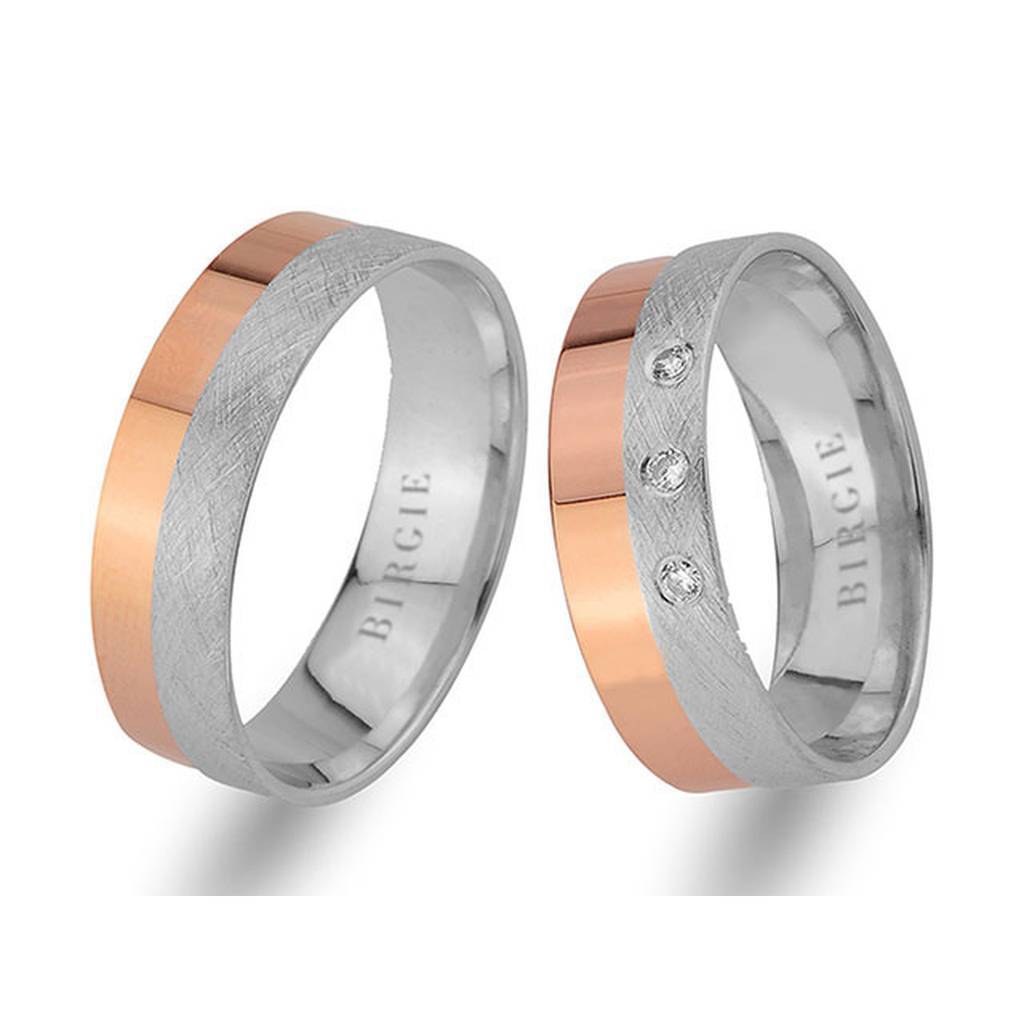 White and Rose Gold Classical Wedding Band w/ Diamonds