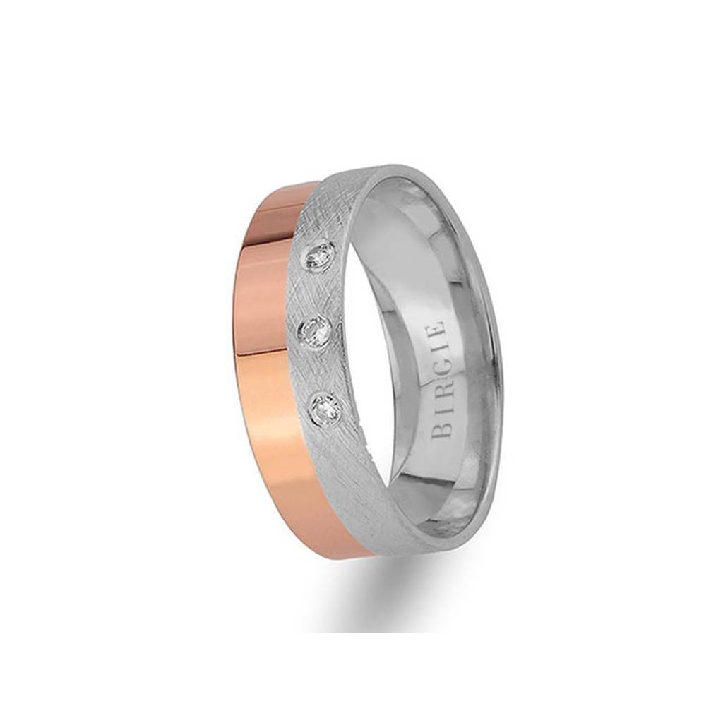 White and Rose Gold Classical Wedding Band w/ Diamonds