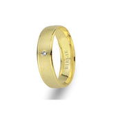 Yellow Gold Matt Classical Wedding Band w/ Single Diamond - Birgie Diamant | Fine Jewellery - Diamant & Edelstein Schmuck