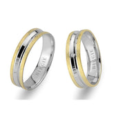 White and Yellow Gold Matt Classical Grooved Wedding Band w/ Single Diamond