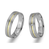 White and Yellow Gold Matt Classical Wedding Band w/ Single Diamond