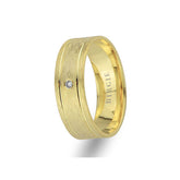 Yellow Gold Matt Classical Wedding Band w/ Single Diamond - Birgie Diamant | Fine Jewellery - Diamant & Edelstein Schmuck