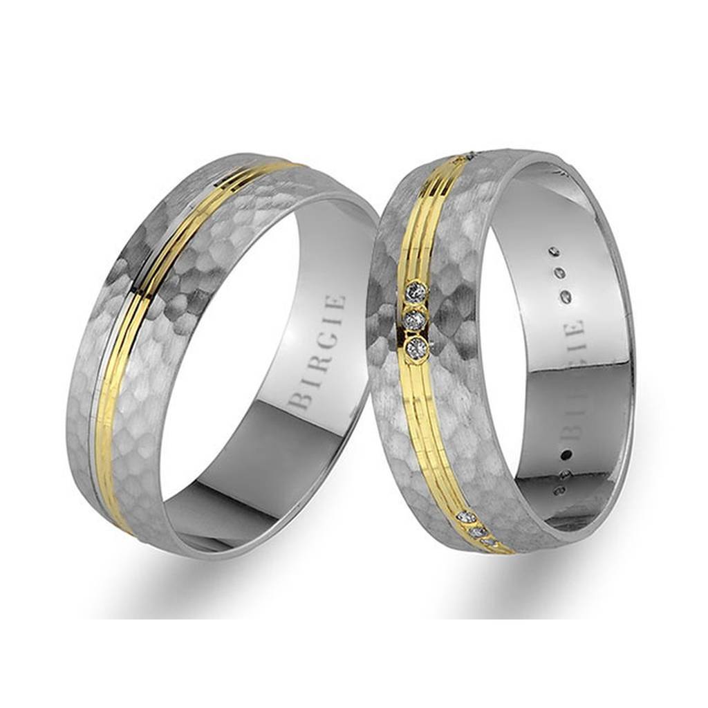 Mirrored Design White and Yellow Gold Wedding Band w/ Diamonds