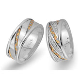 Braided Design White and Yellow Gold 3 Coloured Wedding Band w/ Diamonds