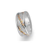 Braided Design White and Yellow Gold 3 Coloured Wedding Band w/ Diamonds