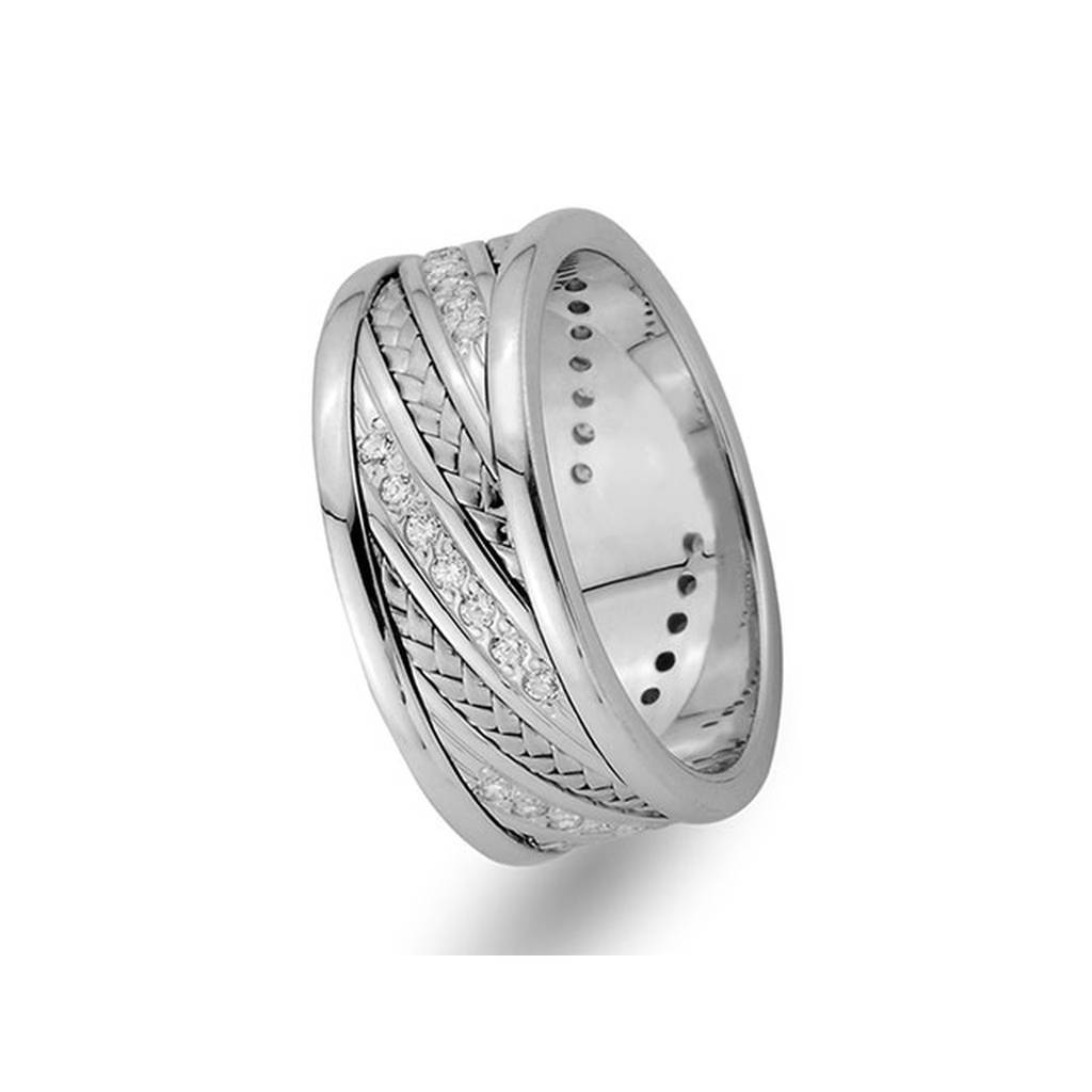 Braided Design White Gold Wedding Band w/ Diamonds